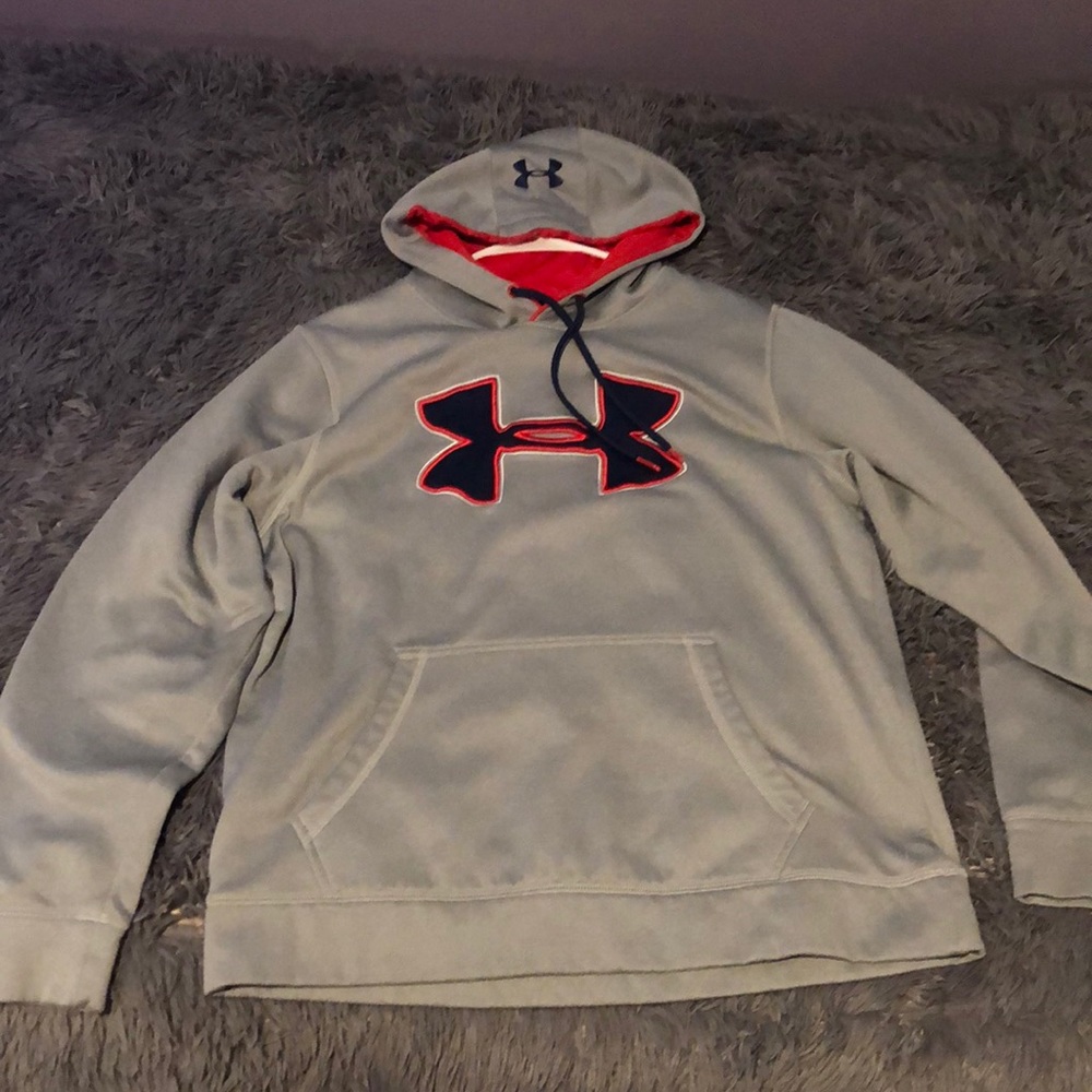Gray and red under armour hoodie